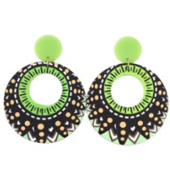 Round Polka Dot Geometric Acrylic Earrings - Picture 2 of 5